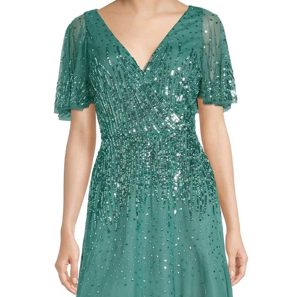 aidan mattox v neck beaded cocktail dress Aidan Mattox V-Neck Halter Beaded Gown main image 0